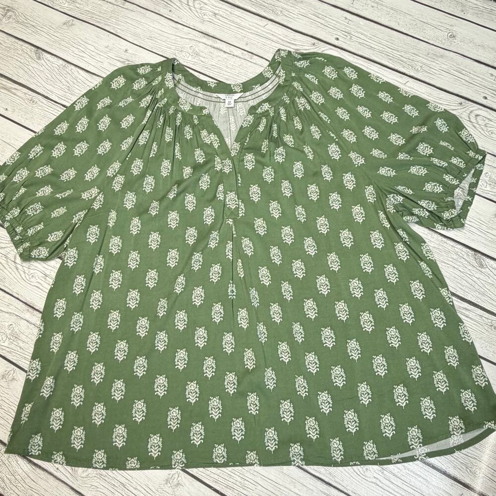 Crown & Ivy Plus Size Printed Peasant Top Size 2X